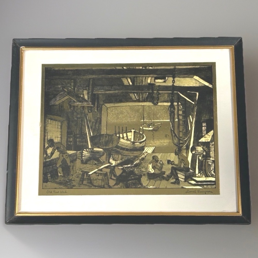 Lionel Barrymore Old Boat Works Gold Foil Etching Framed Nautical Art Print